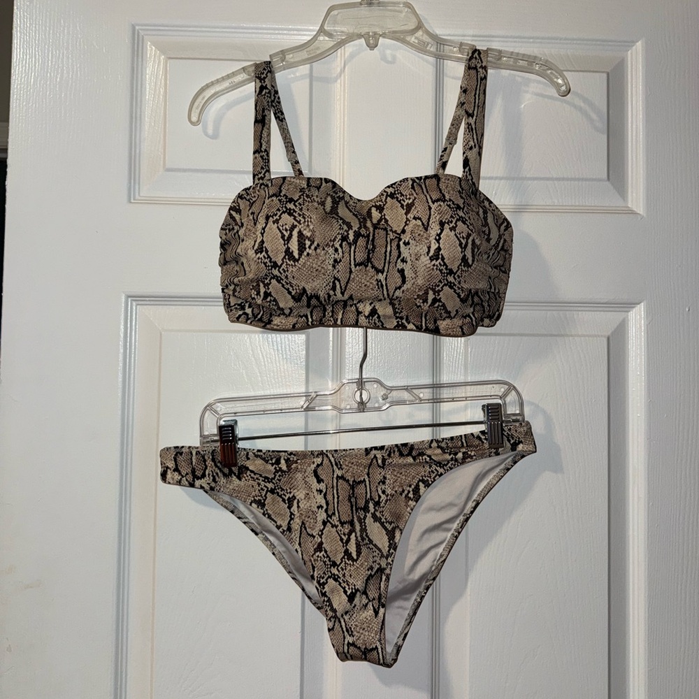 Shade & Shore Snake Print Balconette Bralette Mid Rise Bikini - 34DD Size M - Picture 3 of 11